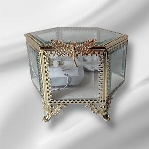Antique style glass and gold filigree jewelry box